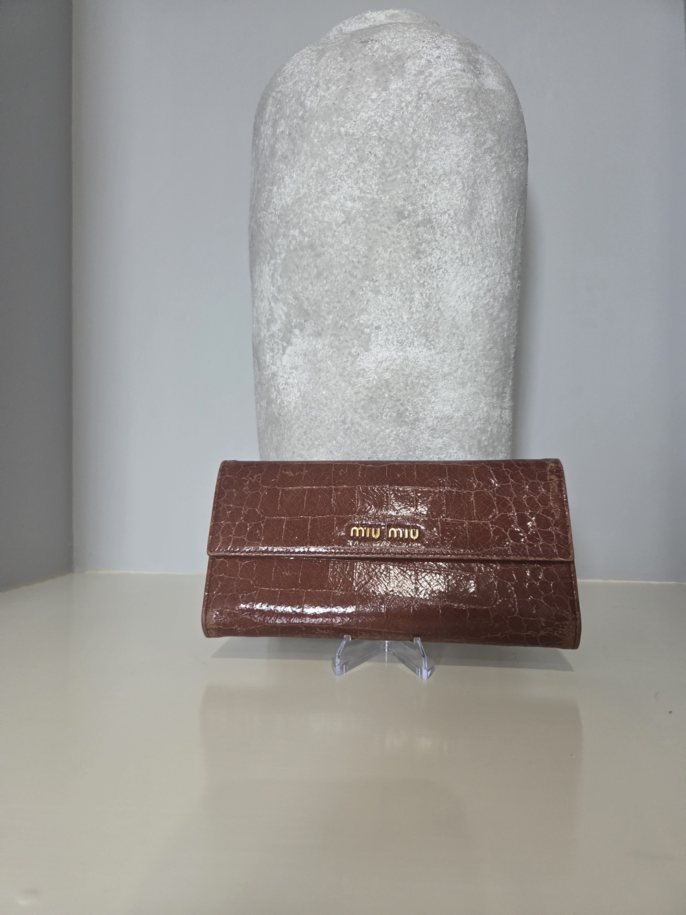 Miu Miu Brown Patent Croc-Embossed Leather Wallet / COA Included